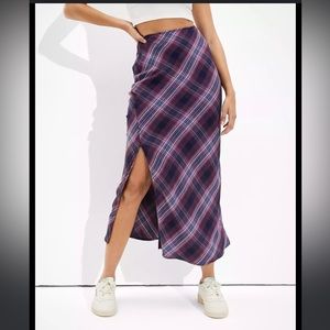 AE plaid slit midi skirt